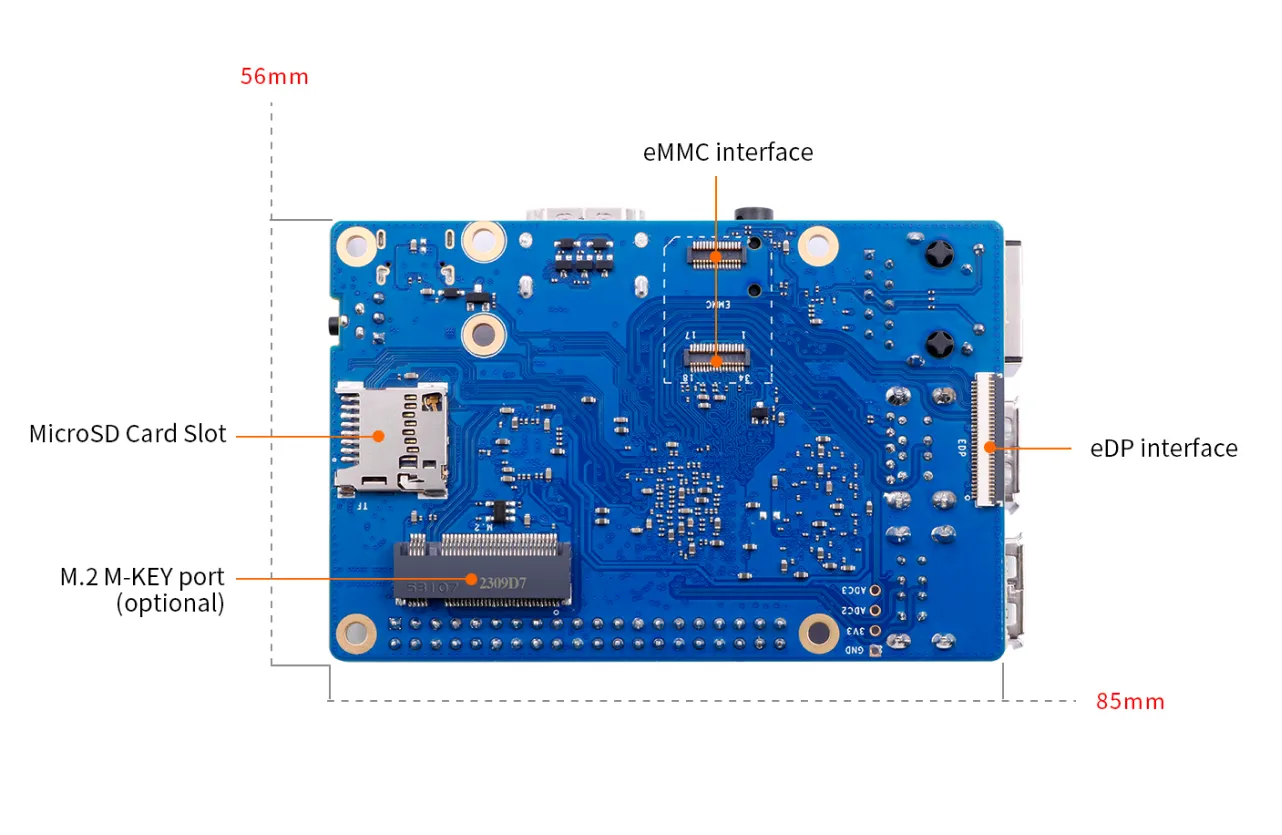 OrangePi3Bの背面実装画像